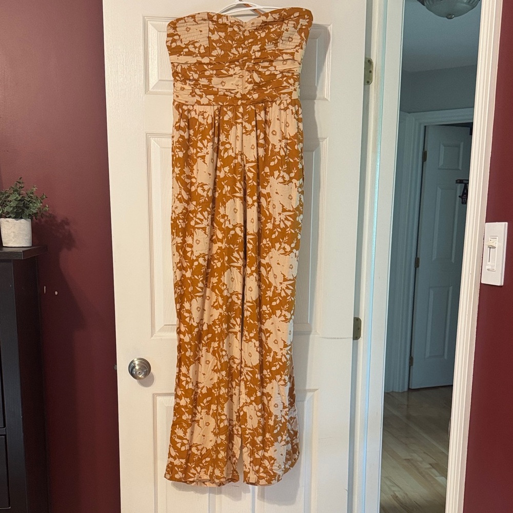 Floral Strapless Jumpsuit in Orange and Cream